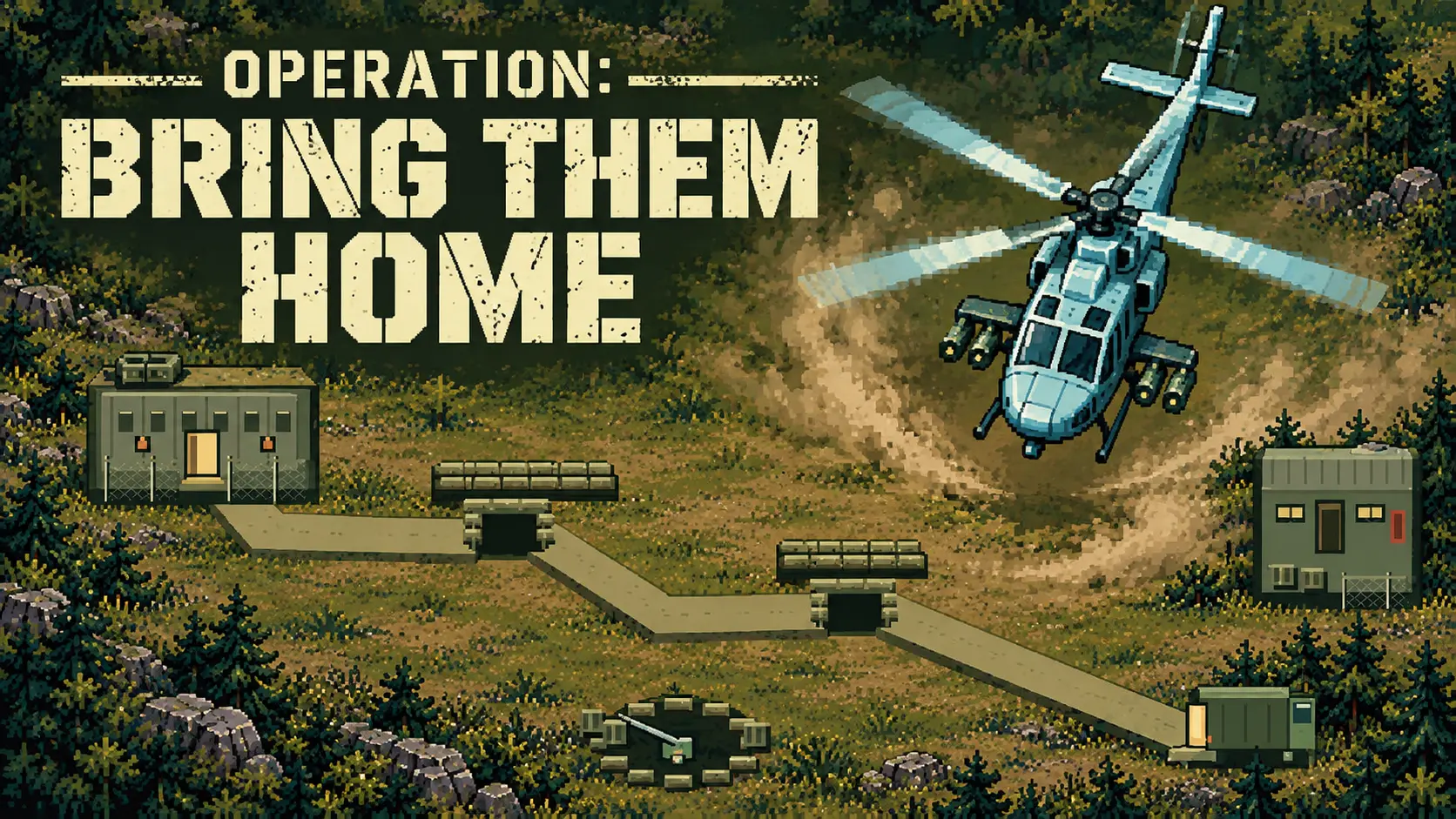 Operation: Bring Them Home pixel art battlefield and rescue helicopter